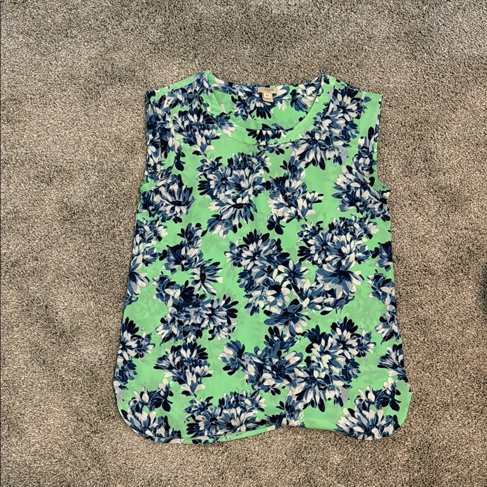 J. Crew Green and Blue Floral Top